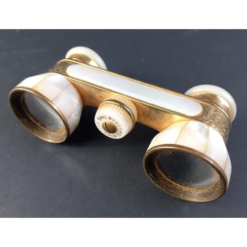 218 - A lovely pair of Dr M Emil Busch A.G. Rathenow DRP opera glasses with gilt brass engraved finish and... 