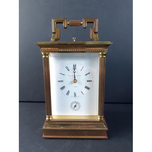 95 - A MATTHEW NORMAN solid brass carriage clock purchased new from MAPPIN & WEBB IN 1980. 18cm high ... 