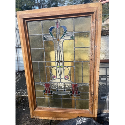 123 - SUBSTANTIAL antique stained glass window with frame - 154cm x 100cm Approx#148