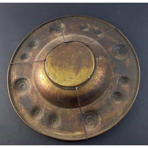 137 - A large ANTIQUE SUPER QUALITY AND IMPRESSIVE  brass embossed wall-hanging charger with a whopping 47... 