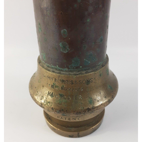 173 - An ANTIQUE MORRIS PATENT brass and cooper fireman’s nozzle by John Morris & Sons of Manche... 