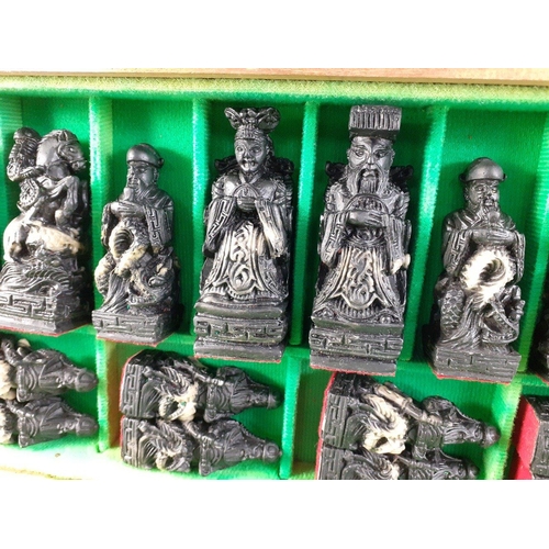 200 - QUALITY! CHINESE CHESS PIECES! A quality wooden portable chess board (40x20x10cm approx) with a set ... 