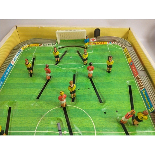 219 - TECHNOFIX Tinplate Table football game. All players and goals present with ball stored beneath.  Two... 