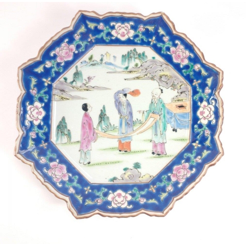 237 - A large vintage Oriental charger with lovely colourful art work. Appears to be a scene of artists fo... 