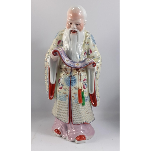 253 - An attractive IMMORTAL FIGURE of a SHOU LAO  wise man in vibrant colours standing 35cm high approx#2... 