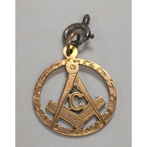 28 - MASONIC INTEREST! - A yellow metal 375 stamped Masonic pendant 25mm diameter, weight 2.5g approx#28... 