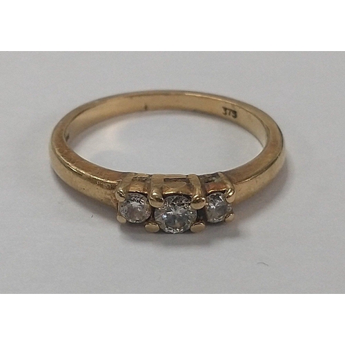 3 - A three DIAMOND ( tested) set 375 stamped yellow gold ring - ring size N - gross weight 2.56 g#3