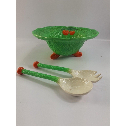 317 - A rather lovely and rare survivor.  A BESWICK WARE leaf salad bowl wth the original salad forks all ... 