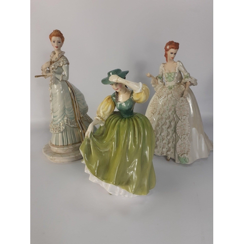 373 - Three lady figurines including a hard to find GEORGETTE HEYER ESTATE Leonie figurine 22cm high (miss... 