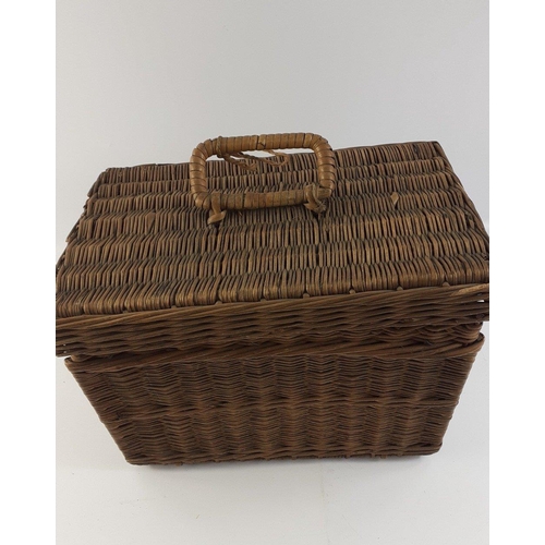 395 - The elegance of 1920s MOTORING ACCESSORIES.  Lovely tin lined antique wicker basket travel picnic te... 