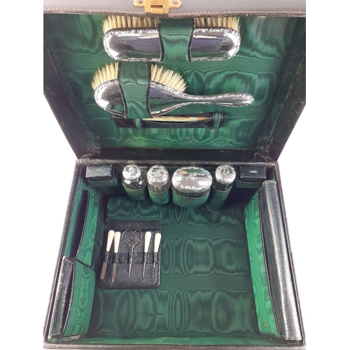 400 - A stunning green Moroccan leather gentleman's fitted travelling box dating to London 1914.  Superb q... 