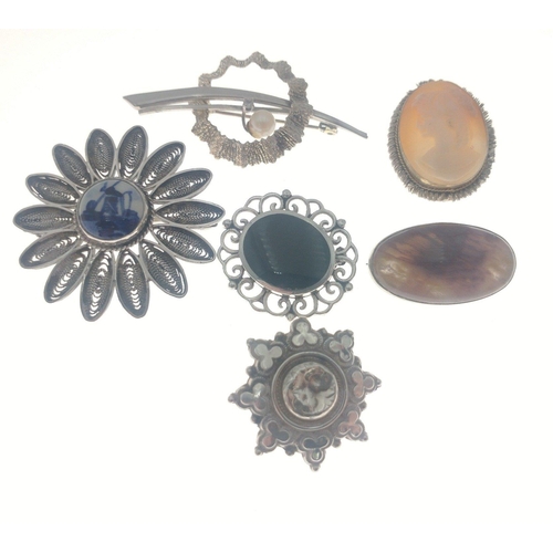 48 - Four silver marked brooches stamped either Sterling, 925 or the smallest with full hallmarks.  Lot a... 