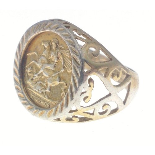 51 - A white metal stamped 925 'St George' coin ring weight 4.87g Approx ring size L/M#51