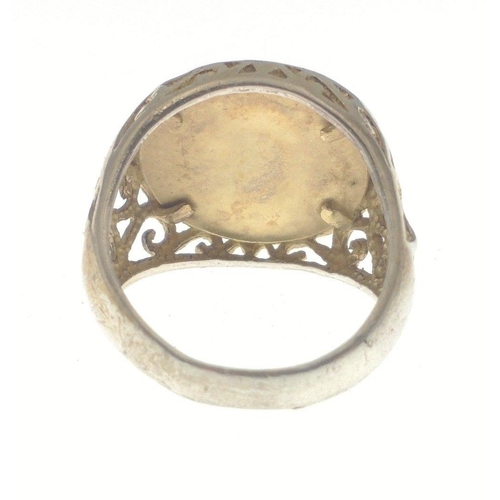 51 - A white metal stamped 925 'St George' coin ring weight 4.87g Approx ring size L/M#51