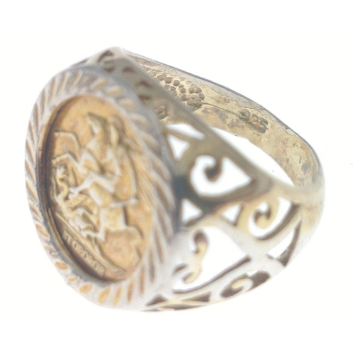 51 - A white metal stamped 925 'St George' coin ring weight 4.87g Approx ring size L/M#51