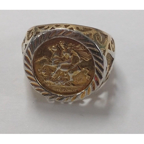 51 - A white metal stamped 925 'St George' coin ring weight 4.87g Approx ring size L/M#51