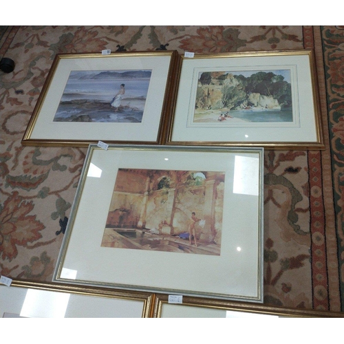 519 - Five WILLIAM RUSSELL FLINT prints of bathers, 4 with frame size 54x43cm, visible work 35x23cm and on... 