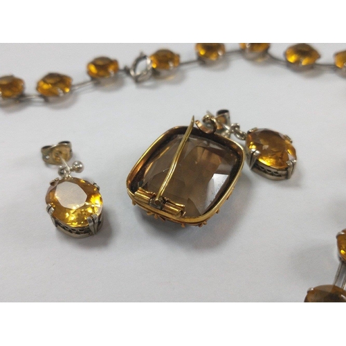 55 - A STERLING SILVER stamped and amber-like stones VINTAGE necklace with a pair of similar white metal ... 