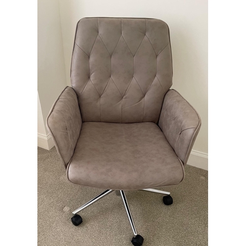 615 - AS NEW CONDITION! A STYLISH modern suede leather style desk chair on a five leg stainless steel base... 