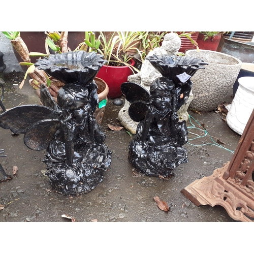 619 - A cute little pair of cast iron black painted Cherubs with small bowl tops.  Lovely cute little pair... 