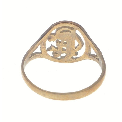 62 - RANGERS FOOTBALL CLUB 
A 375 stamped yellow gold RFC signet ring - ring size J/K weight 1.32g Approx... 