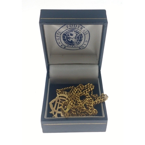 63 - A 375 stamped RANGERS FOOTBALL CLUB pendant and chain - weight 8.53g Approx and chain length 62cm Ap... 