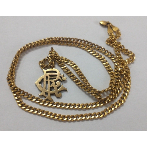 63 - A 375 stamped RANGERS FOOTBALL CLUB pendant and chain - weight 8.53g Approx and chain length 62cm Ap... 