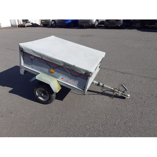 639 - A small ERDE car trailer complete with tow, hitch and cover. 110cm long by 90cm wide.#643