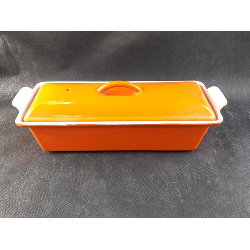 641 - A LE CREUSET (28) volcanic orange enamelled lidded terrine dish 28x11x9cm approx#645