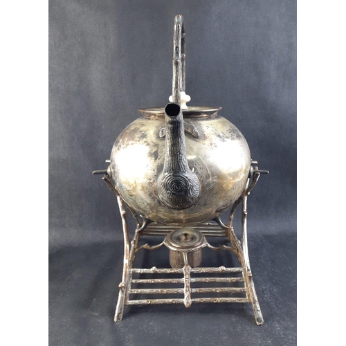 80 - A large complete white metal spirit kettle decorated to resemble wood, stands approx 40cm tall#80... 