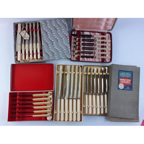 84 - Five boxed plated knife sets in lovely clean condition.#84