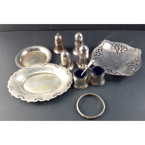 85 - A lovely little collection of silver plated small dishes and condiment pieces including two Walker a... 