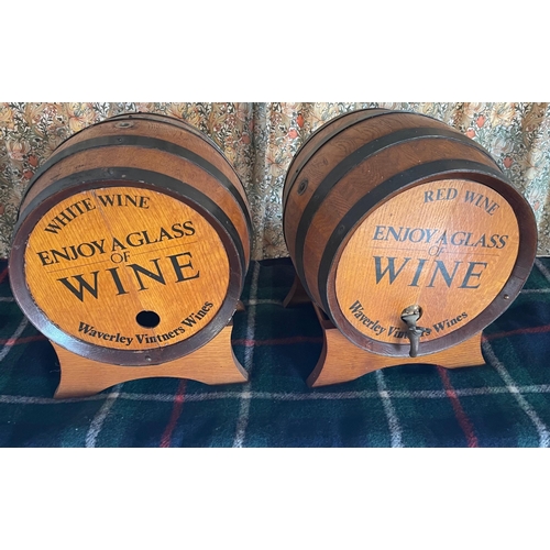 181 - VINTAGE WAVERLEY VINTERS WINE barrels with white wine and red wine - one with its tap and one missin... 