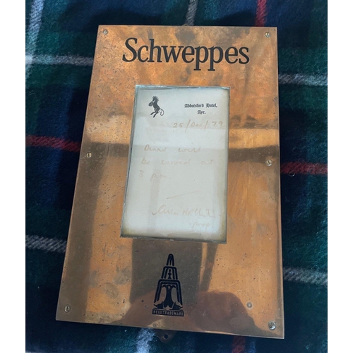 185 - ORIGINAL - SCHWEPPES original brass menu board / dimensions 39cm height x 25cm wide#26