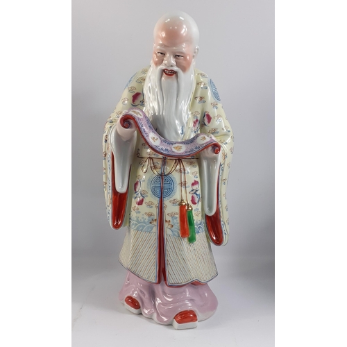 253 - An attractive IMMORTAL FIGURE of a SHOU LAO  wise man in vibrant colours standing 35cm high approx#4... 