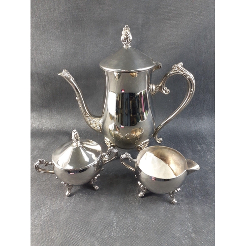 88 - A nice quality silver plated coffee pot with creamer and sugar bowl#6