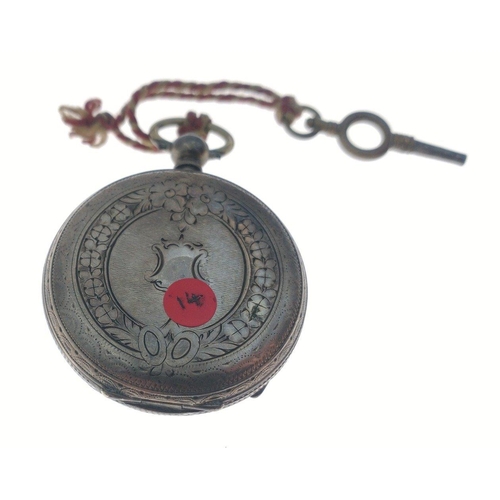 131 - A pretty little silver cased gentleman's key wind pocket watch with key.  Enamel dial marked to HENR... 