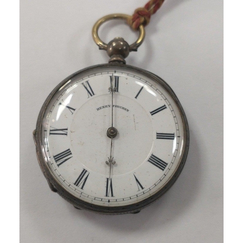 131 - A pretty little silver cased gentleman's key wind pocket watch with key.  Enamel dial marked to HENR... 