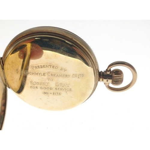 16 - A VERTEX gold cased 9ct pocket watch with internal presentation inscription.  Full hallmarks, inner ... 