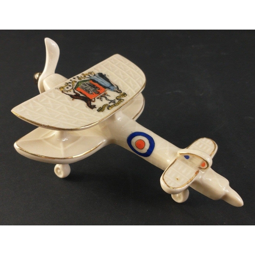 172 - A rarer CARLTON CRESTED CHINA WWI Biplane with RAF Roundels and EDINBURGH crest.  With spinning prop... 