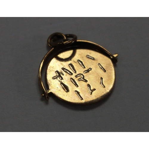 3 - A small gold pendant on swivel mount with full 375 marks. Reads 'HAPPY BIRTHDAY' when spun.  Total g... 