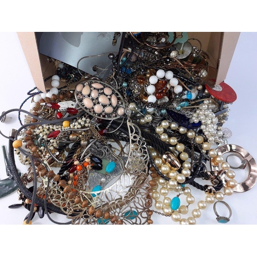 36 - A box of costume jewellery, lots of beads and shiny things#36