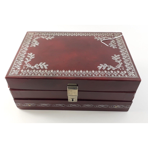 47 - A two tier jewellery box with pull-out drawer complete with contents of brooches of all shapes and s... 