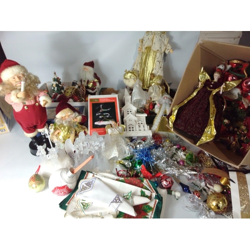 621 - IT'S CHRISTMAS!!  Four boxes and more of great CHRISTMAS decorative items and tree decorations inclu... 