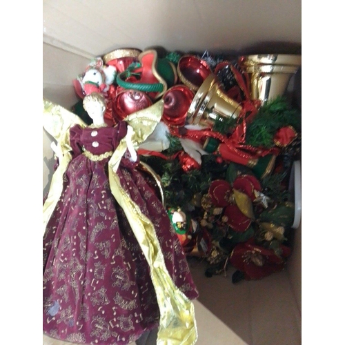 621 - IT'S CHRISTMAS!!  Four boxes and more of great CHRISTMAS decorative items and tree decorations inclu... 