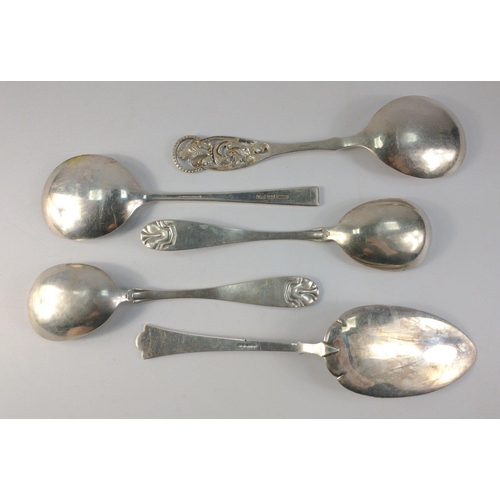 78 - Vintage European silver - one communion spoon (22cm), 2 tablespoons (21cm), 1 cake slice (23cm) , al... 