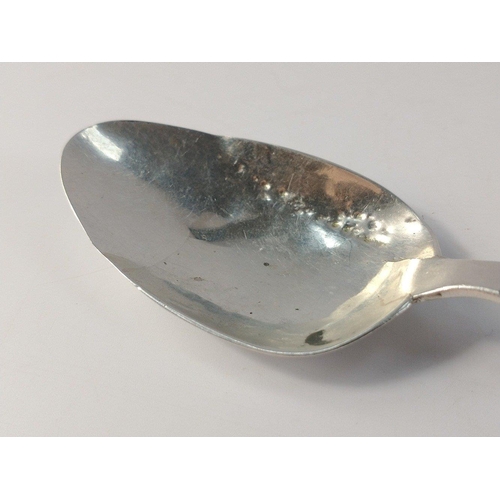 79 - An antique silver spoon with twisted stem and inscription dated 26/12/81.  Possible hallmark 