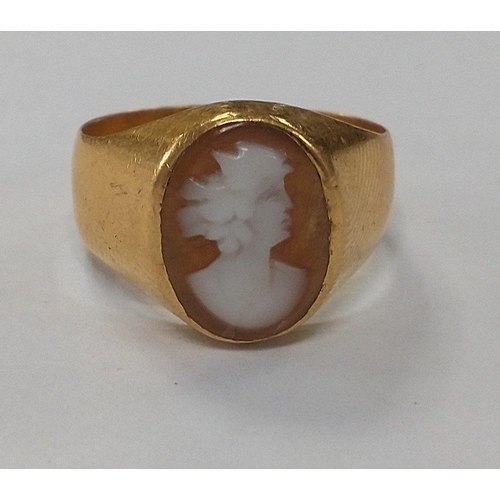 8 - An unmarked yellow metal Cameo ring size P.  Gross weight 6.7g approx#8