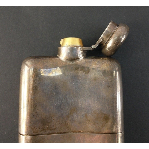 81 - A silver Birmingham 1923, hip flask hallmarked on base, shoulder and lid with gilt interior, length ... 