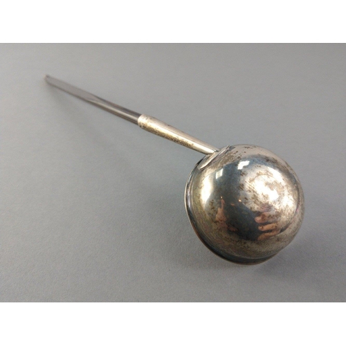 98 - A exquisite little silver bowl TODDY LADLE with indistinct rubbed hallmarks. 18cm long.#98